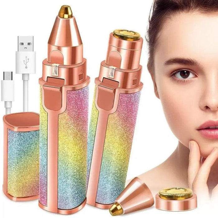 2-in-1 USB Rechargeable Precision Eyebrow & Facial Hair Trimmer with LED Light