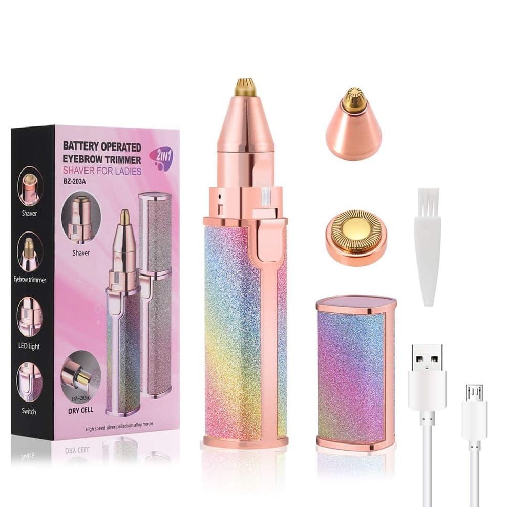 2-in-1 USB Rechargeable Precision Eyebrow & Facial Hair Trimmer with LED Light